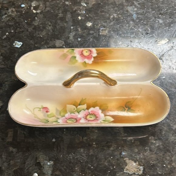 Vintage Morimura Hand Painted Noritake NIPPON Divided Dish Tray w/ Gold Handle - Picture 3 of 6